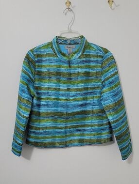 Analogy Striped Blue & Green Jacket, Size Petite Medium